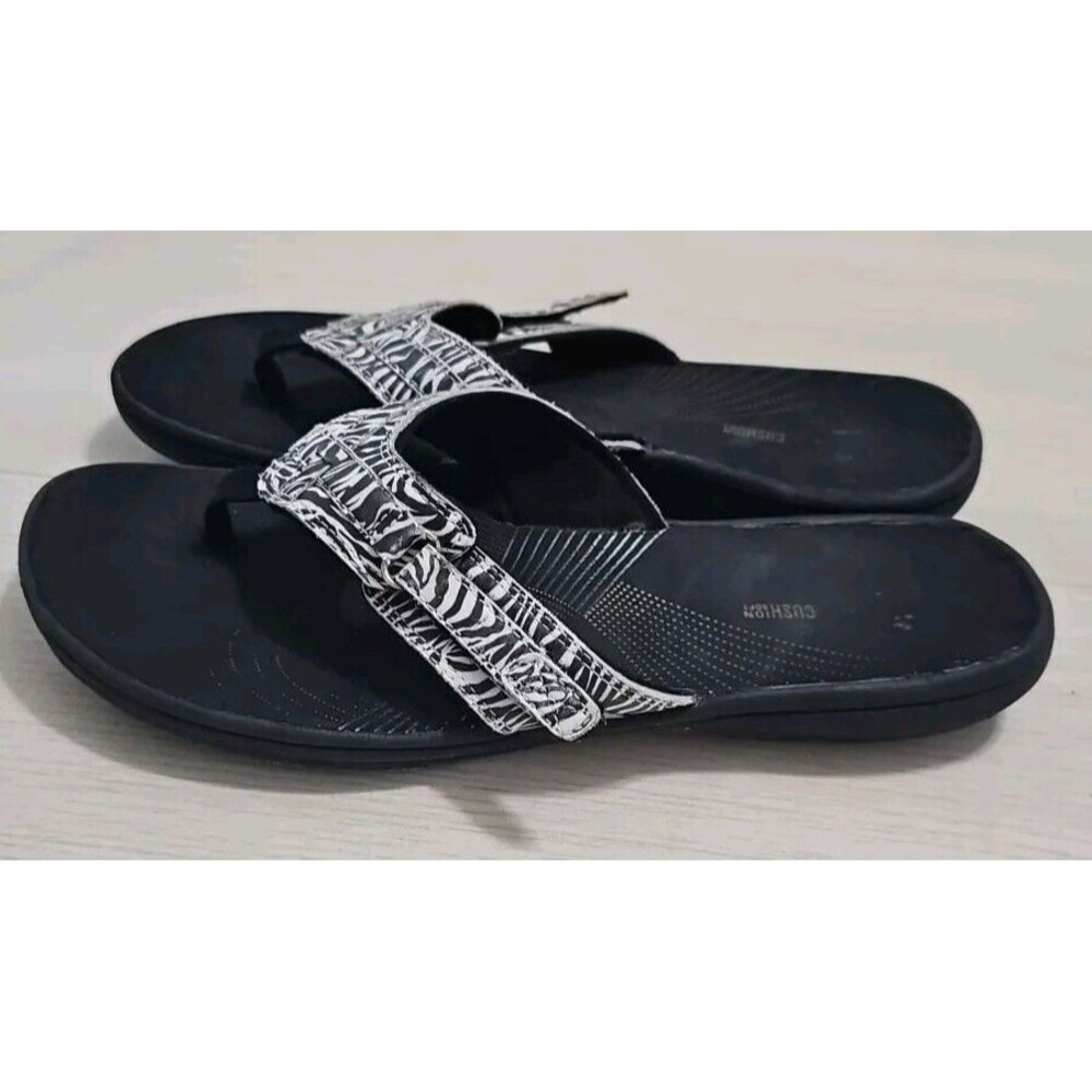 Clarks Cloudsteppers Thong Sandals Zebra Flip Flop Adjustable Women  Sz 10 ‎ Q06